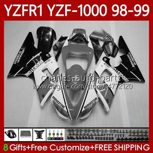 Carenados OEM para YAMAHA YZF-R1 YZF1000 YZF R 1 1000 CC YZFR1 98 99 00 01 Carrocería 82No.109 YZF R1 1000CC 1998 1999 2000 2001 YZF-1000 98-01 Kit de carrocería de motocicleta gris negro