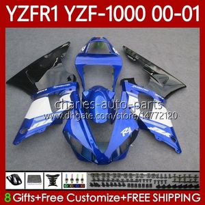 Carénages OEM pour Yamaha YZF-R1 YZF1000 YZF R 1 1000 CC YZFR1 00 01 02 03 Carrosserie 83No.106 YZF R1 1000CC Bleu noir blanc 2000 2001 2002 2003 YZF-1000 00-03 Kit de carrosserie de moto