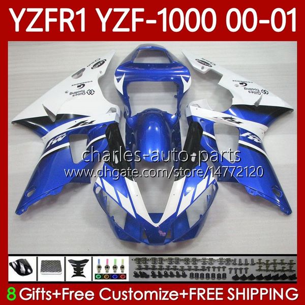 Carenados OEM para YAMAHA YZF-R1 YZF1000 YZF R 1 1000 CC Blanco azul YZFR1 00 01 02 03 Carrocería 83No.100 YZF R1 1000CC 2000 2001 2002 2003 YZF-1000 00-03 Kit de carrocería de motocicleta