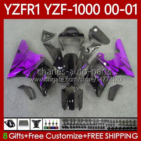 Carenados OEM para YAMAHA YZF-R1 YZF1000 YZF R 1 1000 CC YZFR1 00 01 02 03 Carrocería 83No.89 Llamas moradas YZF R1 1000CC 2000 2001 2002 2003 YZF-1000 00-03 Kit de carrocería de motocicleta