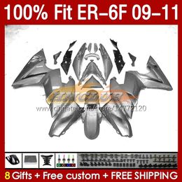 OEM Fairings Kit voor Kawasaki Ninja 650R ER 6 F 650 R ER6F 09 10 11 Body 149No.26 ER-6 F ER 6F ER-6F Bodywork ER6 F 2009 2010 2011 650-R 09-11 Spuitvormige schimmelbeurten Glossy Silvery