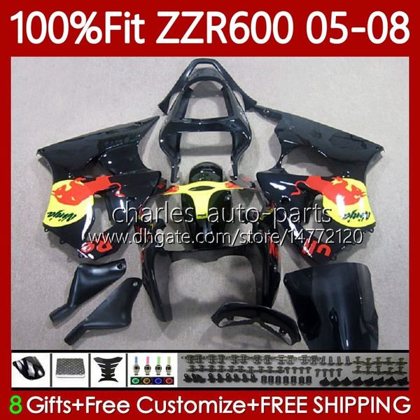 Kit de carénage OEM pour KAWASAKI NINJA Jaune rouge ZZR600 ZZR-600 600 CC 05-08 Carrosserie 134No.188 100% Fit ZZR 600 2005 2006 2007 2008 600CC 05 06 07 08 Corps de moulage par injection