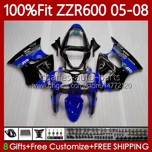 Kit de carénages OEM pour KAWASAKI NINJA ZZR600 ZZR-600 600 CC Bleu noir 05-08 Carrosserie 134No.201 100% Fit ZZR 600 2005 2006 2007 2008 600CC 05 06 07 08 Corps de moulage par injection