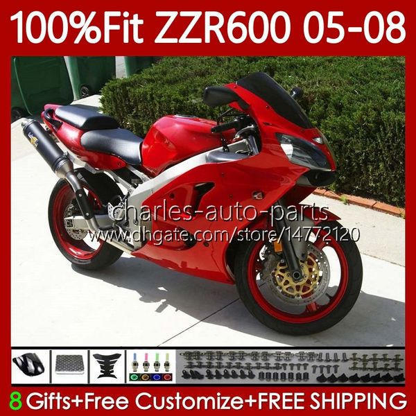 Kit de carenados OEM para KAWASAKI NINJA ZZR600 Stock rojo ZZR-600 600 CC 05-08 Carrocería 134No.179 100% Fit ZZR 600 2005 2006 2007 2008 600CC 05 06 07 08 Cuerpo de molde de inyección