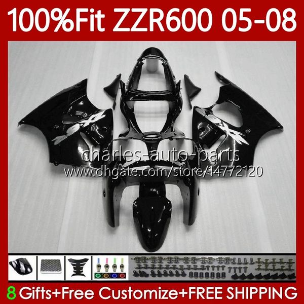 Kit de carenados OEM para KAWASAKI NINJA ZZR600 ZZR-600 600 Hot black CC 05-08 Carrocería 134No.198 100% Fit ZZR 600 2005 2006 2007 2008 600CC 05 06 07 08 Cuerpo de molde de inyección