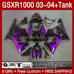 OEM Fairings-kit voor Suzuki GSXR 1000 CC K3 GSXR-1000 2003-04 Carrosserie 147No.204 GSX-R1000 1000cc GSXR1000 03 04 GSX R1000 2003 2004 Injectie Mold Purple Purple Flames