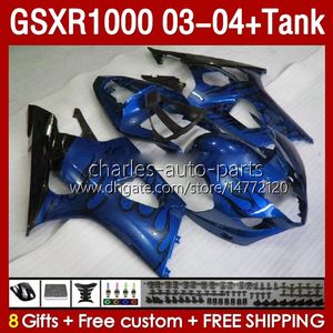 OEM Fairings-kit voor Suzuki GSXR 1000 CC K3 GSXR-1000 2003-04 Carrosserie 147No.218 GSX-R1000 1000cc GSXR1000 03 04 GSX R1000 2003 2004 Instagie Mot Blauwe vlammen