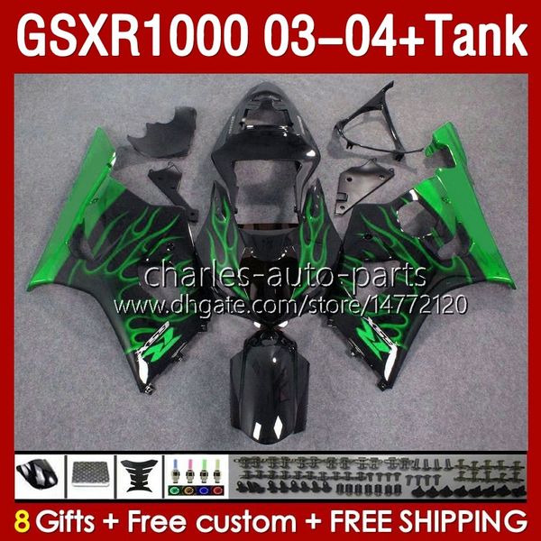 Kit de carenados OEM para SUZUKI GSXR 1000 CC K3 GSXR-1000 2003-04 Carrocería 147No.213 GSX-R1000 1000CC GSXR1000 03 04 GSX R1000 2003 2004 Molde de inyección Carenado llamas verdes