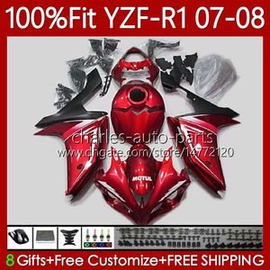 Kit de carénages OEM pour Yamaha 100% FIT YZF-R1 YZF1000 YZF R1 2007-2008 Body 91NO.145 Perle Rouge YZF-1000 YZF R 1 1000 CC YZFR1 07 08 1000CC 2007 Moule d'injection 2008 Carrosserie