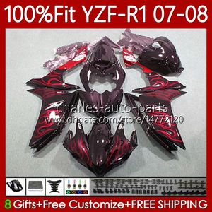 Kit de carénage OEM pour Yamaha 100% Fit YZF-R1 YZF1000 YZF R1 2007-2008 Corps 91No.152 YZF-1000 YZF R 1 1000 CC YZFR1 07 08 1000CC Flammes rouges 2007 2008 Carrosserie de moulage par injection