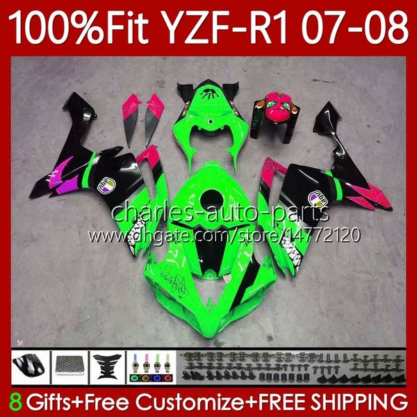 Kit de carénages OEM pour YAMAHA 100% Fit YZF-R1 YZF1000 YZF R1 2007-2008 Corps 91No.174 YZF-1000 YZF R 1 1000 CC Shark vert YZFR1 07 08 1000CC 2007 2008 Moulage par injection Carrosserie