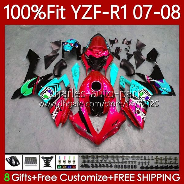 Kit de carénage OEM pour Yamaha 100% Fit YZF-R1 YZF1000 YZF R1 2007-2008 Corps rouge requin 91No.174 YZF-1000 YZF R 1 1000 CC YZFR1 07 08 1000CC 2007 2008 Carrosserie de moulage par injection