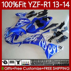 Kit de carénage OEM pour Yamaha YZF-R1 YZF R 1 YZF1000 2013-2014 Carrosserie MOTO 97No.108 1000CC YZF R1 1000 Flammes blanches CC YZFR1 13 14 YZF-1000 2013 2014 Corps de moulage par injection