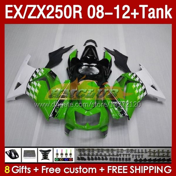 Tanque de carenados OEM para Kawasaki Green Stock Ninja ZX250R EX ZX 250R ZX250 EX250 R 08-12 163NO.3 EX250R 08 09 10 11 12 ZX-250R 2008 2009 2010 2012 2012 CARINGA DE INYECCIÓN