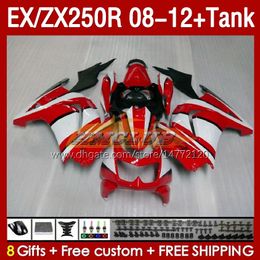 OEM Fairings Tank voor Kawasaki Ninja ZX250R Ex ZX 250R ZX250 EX250 R 08-12 163NO.21 EX250R 08 09 10 11 12 ZX-250R 2008 2009 2010 2012 Injectie Factory Red Red Red Red Red