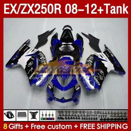 Tanque de carenados OEM para KAWASAKI NINJA ZX250R EX ZX 250R ZX250 EX250 R 08-12 163No.34 stock azul EX250R 08 09 10 11 12 ZX-250R 2008 2009 2010 2011 2012 Carenado de inyección