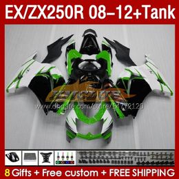 Tanque de carenados OEM para KAWASAKI NINJA ZX250R EX ZX 250R ZX250 EX250 R 08-12 163No.4 EX250R 08 09 10 11 12 ZX-250R 2008 2009 2010 2011 2012 Carenado de inyección Verde negro brillante