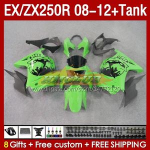 Tanque de carenados OEM para KAWASAKI NINJA ZX250R EX ZX 250R ZX250 EX250 R 08-12 163No.25 EX250R 08 09 10 11 12 ZX-250R 2008 2009 2010 2011 2012 Carenado de inyección cráneo negro