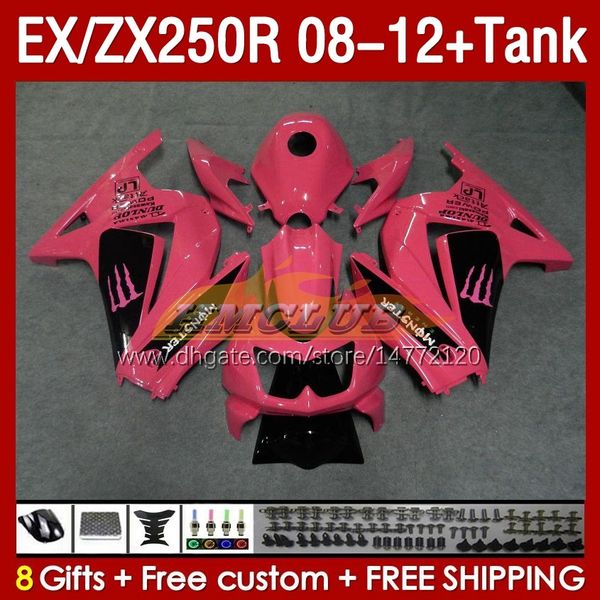 Tanque de carenados OEM para KAWASAKI NINJA ZX250R EX ZX 250R ZX250 EX250 R 08-12 163No.223 EX250R 08 09 10 11 12 ZX-250R 2008 2009 2010 2011 2012 Carenado de inyección rosa brillante