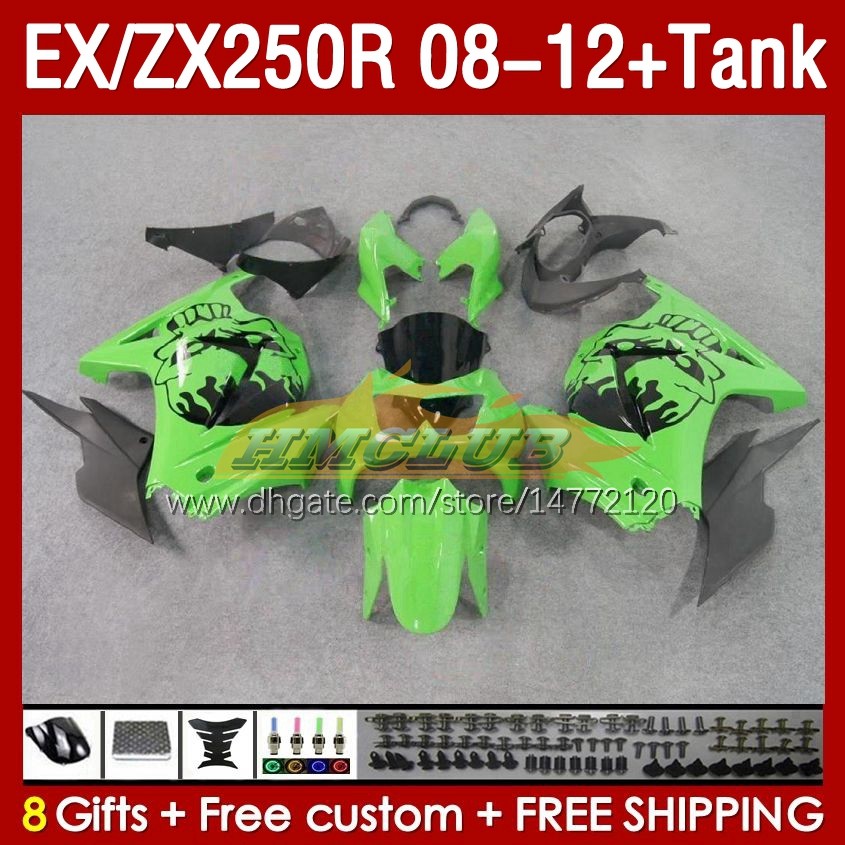 OEM Fairings Tank voor Kawasaki Ninja ZX250R Ex ZX 250R ZX250 EX250 R 08-12 163NO.25 EX250R 08 09 10 11 12 ZX-250R 2008 2009 2010 2011 2012 Injectie Fairing Skull Black