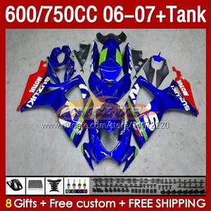 OEM Fairings Tank voor Suzuki GSX-R600 GSXR750 GSXR600 K6 GSXR-750 06 07 154NO.91 GSXR 600 750 CC 600CC 750CC 2006 2006 2006 2007 GSXR-600 06-07 Injectie Mold Fairing Blue Factory