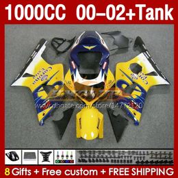 OEM-kuipen Tank voor Suzuki GSXR-1000 GSX R1000 GSXR 1000 CC 00-02 Body 155No.2 1000cc GSXR1000 K2 00 01 02 GSX-R1000 2001 2002 2002 Instagie Mot Keergeel Geelvoorraad Geelvoorraad