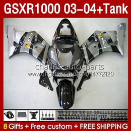 OEM-kuipen Tank voor Suzuki GSXR-1000 K 3 GSX R1000 GSXR 1000 CC 03-04 Body 147no.35 1000cc GSXR1000 K3 03 04 GSX-R1000 2003 2004 Injectie Mold Keer Kit Gray Glossy