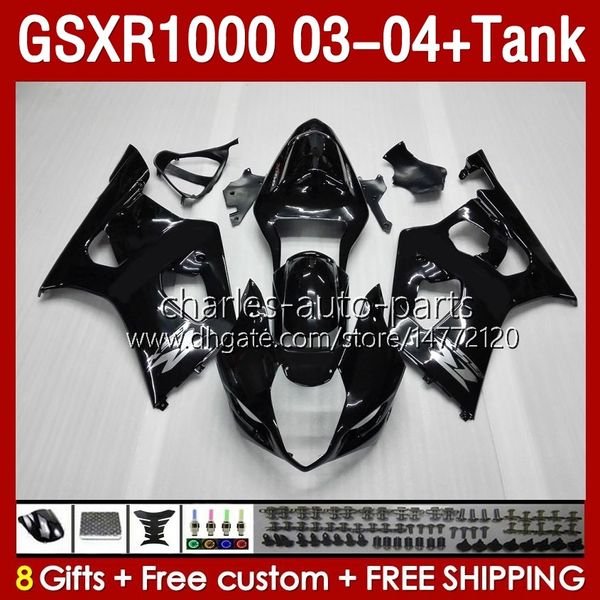 Tanque de carenado OEM para SUZUKI GSXR-1000 K 3 GSX R1000 GSXR 1000 CC 03-04 Cuerpo 147No.5 1000CC GSXR1000 K3 03 04 GSX-R1000 2003 2004 Molde de inyección Kit de carenado negro brillante