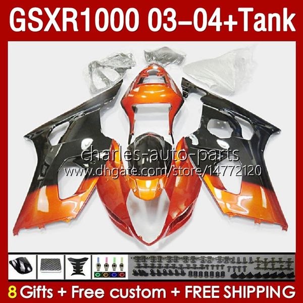 Réservoir de carénages OEM pour SUZUKI GSXR-1000 K 3 GSX R1000 GSXR 1000 CC 03-04 Corps 147No.20 1000CC GSXR1000 K3 03 04 GSX-R1000 2003 2004 Kit de carénage de moulage par injection orange noir