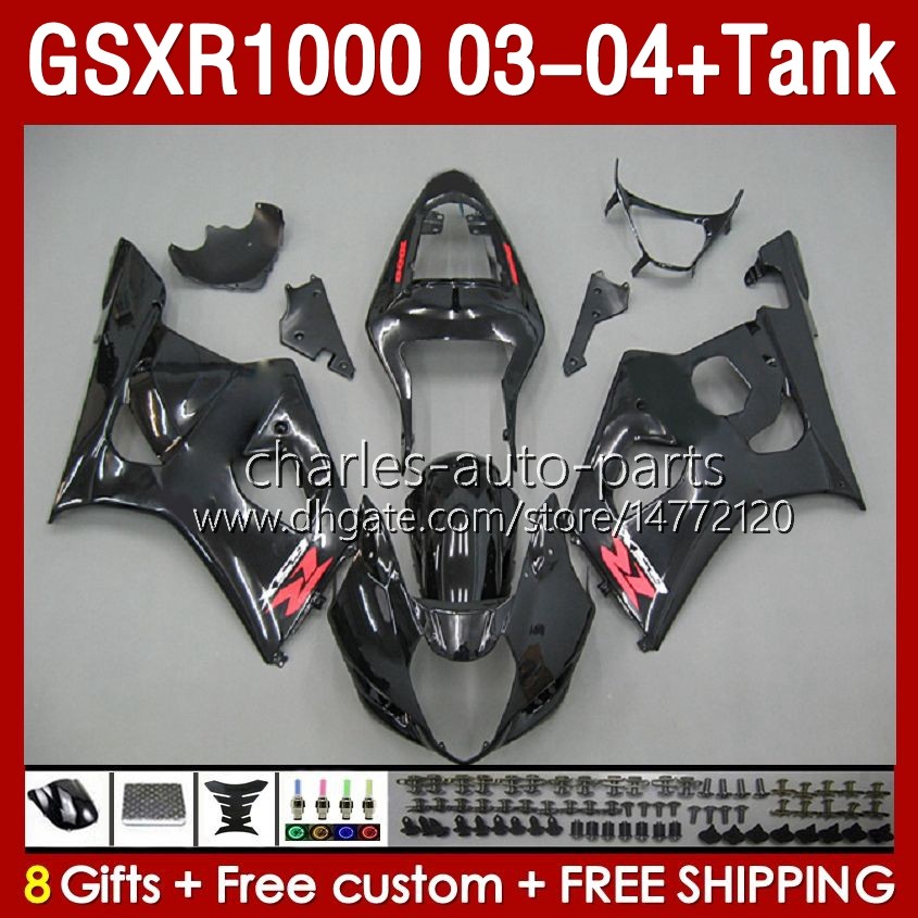 OEM Fairings & Tank For SUZUKI GSXR-1000 K 3 GSX R1000 GSXR 1000 CC 03-04 Body 147No.36 1000CC GSXR1000 K3 03 04 GSX-R1000 2003 2004 Injection mold Fairing kit glossy black
