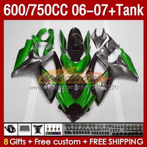 OEM Fairings  Tank For SUZUKI GSXR 600 750 CC GSX-R600 GSXR750 2006-2007 154No.130 GSXR-600 GSXR600 K6 600CC 750CC 2006 2007 GSXR-750 06 07 Injection Fairing green grey