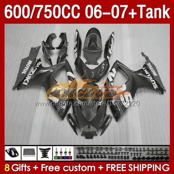 Tanque de carenados OEM para SUZUKI GSXR 600 750 CC GSX-R600 GSXR750 2006-2007 154No.134 GSXR-600 GSXR600 K6 600CC 750CC 2006 2007 GSXR-750 06 07 Carenado de inyección gris brillante