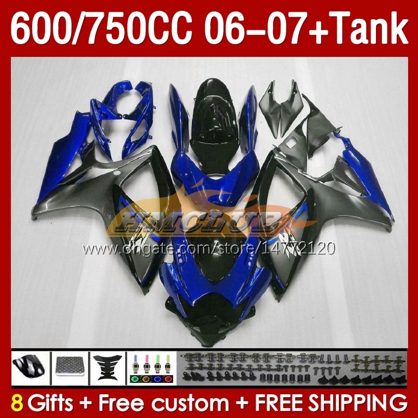 OEM Fairings Tank f￶r Suzuki GSXR 600 750 CC GSX-R600 GSXR750 2006-2007 154NO.129 GSXR-600 GSXR600 K6 600CC 750CC 2006 2007 GSXR-750 06 07 Injektion Fairing Blue Grey