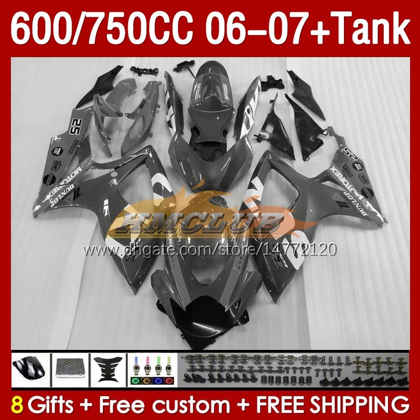 OEM Fairings  Tank For SUZUKI GSXR 600 750 CC GSX-R600 GSXR750 2006-2007 154No.141 GSXR-600 GSXR600 K6 600CC 750CC 2006 2007 GSXR-750 06 07 Injection Fairing glossy grey