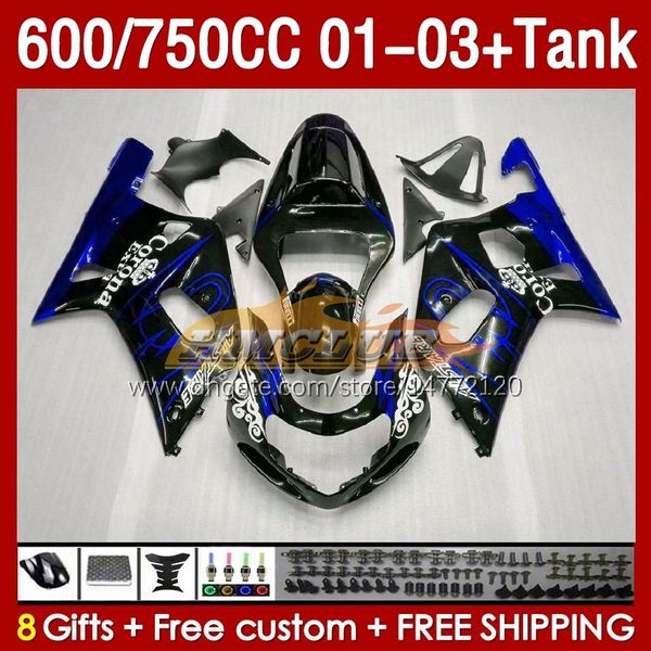 Réservoir de carénage OEM pour SUZUKI GSXR-750 bleu noir stock GSXR600 750CC K1 GSXR750 01 02 03 152No.54 600CC GSXR 750 600 CC 2001 2002 2003 GSXR-600 01-03 Carénage de moulage par injection