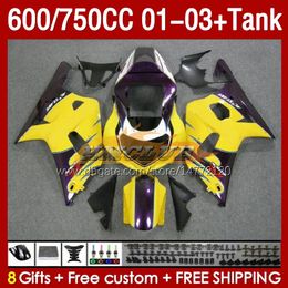 OEM-kuipen Tank voor Suzuki GSXR-750 GSXR600 750cc K1 GSXR750 01 02 03 152NO.63 600cc GSXR 750 600 CC 2001 2002 2003 GSXR-600 01-03 Injectie Mold Fairing Geel Stel