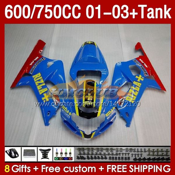 Tank Fairings OEM pour Suzuki GSXR600 750cc GSXR-750 K1 2001-03 152NO.31 Rizla Blue 600CC GSXR 600 750 CC GSXR750 01 02 03 GSXR-600 2001 2002 2003