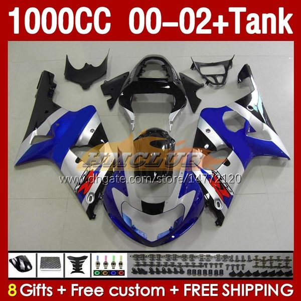 Tanque de carenados OEM para Suzuki K2 GSXR-1000 GSXR 1000 CC GSXR1000 00 01 02 CUERPO 155NO.58 GSX R1000 GSX-R1000 2001 2002 2002 1000CC 00-02 Molde de inyección Molde azul