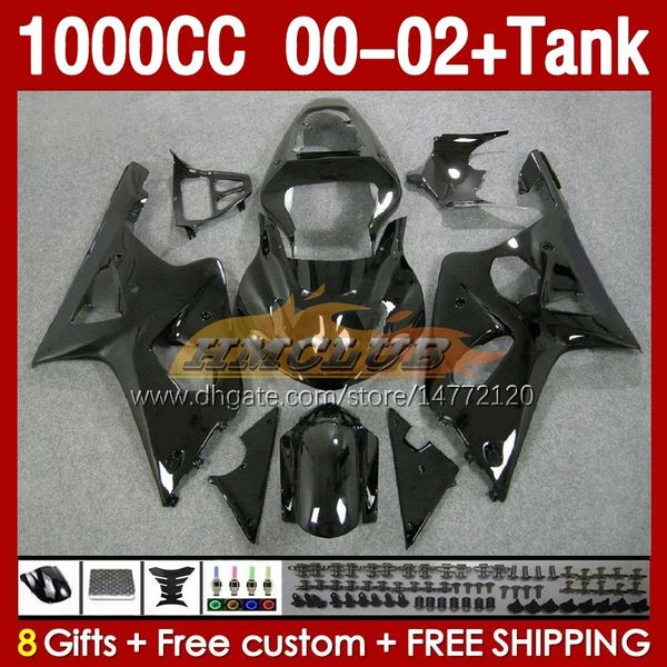 Tanque de carenados OEM para SUZUKI K2 GSXR-1000 GSXR 1000 CC GSXR1000 00 01 02 Cuerpo 155No.41 GSX R1000 GSX-R1000 2001 2002 2002 1000CC 00-02 Molde de inyección Carenado negro brillante