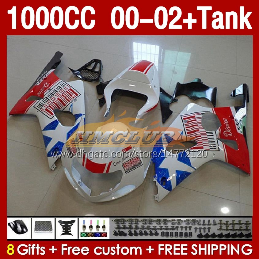 OEM Fairings &Tank For SUZUKI K2 GSXR-1000 GSXR 1000 CC GSXR1000 white glossy 00 01 02 Body 155No.39 GSX R1000 GSX-R1000 2001 2002 2002 1000CC 00-02 Injection mold Fairing