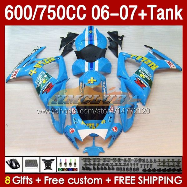 Tanque de carenados OEM para Suzuki Rizla Blue GSXR 600 750 CC GSX-R600 GSXR750 2006-2007 154NO.114 GSXR-600 GSXR600 K6 600CC 750CC 2006 2007 GSXR-750 06 07 INYECCIÓN CARACULACIÓN