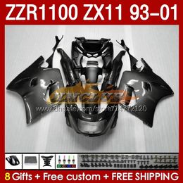 Cuerpo completo OEM para KAWASAKI NINJA ZX-11 R ZZR-1100 ZX-11R ZX11R 93 94 95 96 01 165No.78 Gris plateado ZZR 1100 CC ZX11 ZX 11 R 11R ZZR1100 1997 1998 1999 2000 2001 Kit de carenado