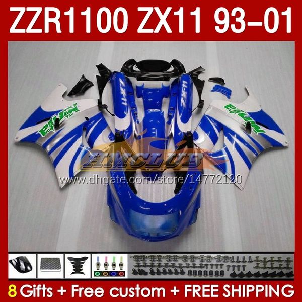 Corps complet OEM pour KAWASAKI NINJA ZX-11 R ZZR-1100 ZX-11R ZX11R 93 94 95 96 01 165No.66 bleu stock ZZR 1100 CC ZX11 ZX 11 R 11R ZZR1100 1997 1998 1999 2000 2001 Kit de carénages