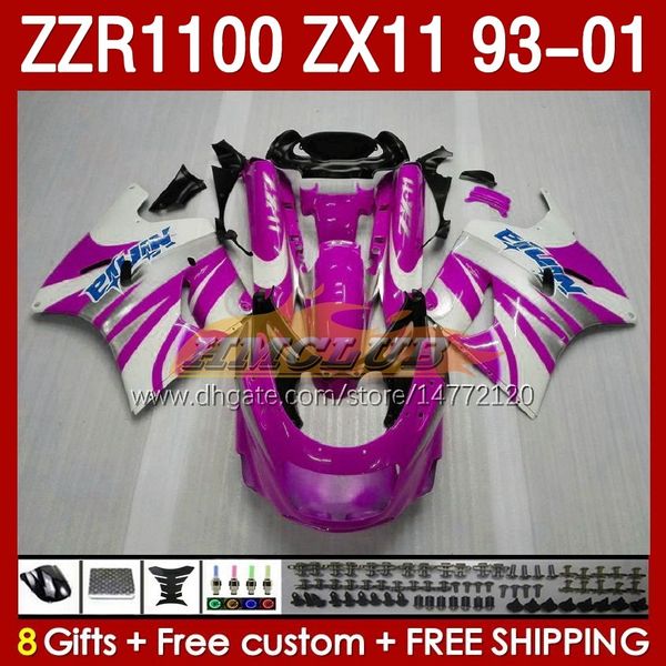 Corps complet OEM pour KAWASAKI NINJA ZX-11 R ZZR-1100 ZX-11R ZX11R 93 94 95 96 01 165No.68 ZZR 1100 CC ZX11 ZX 11 R 11R ZZR1100 1997 1998 1999 2000 2001 Kit de carénage Rose Rose