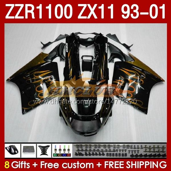 Corps complet OEM pour KAWASAKI NINJA ZX-11 R Flammes dorées ZZR-1100 ZX-11R ZX11R 93 94 95 96 01 165No.75 ZZR 1100 CC ZX11 ZX 11 R 11R ZZR1100 1997 1998 1999 2000 2001 Kit de carénages