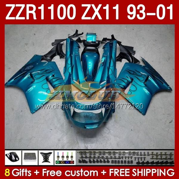 Corps complet OEM pour KAWASAKI NINJA ZX-11 R ZZR-1100 ZX-11R ZX11R 93 94 95 96 01 165No.57 ZZR 1100 CC ZX11 ZX 11 R 11R ZZR1100 1997 1998 1999 2000 2001 Kit de carénages noir cyan