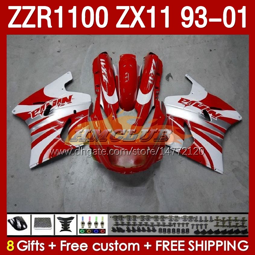 OEM Full Body For Kawasaki Ninja ZX-11 R ZZR-1100 ZX-11R ZX11R 93 94 95 96 01 165NO.60 ZZR 1100 CC ZX11 ZX 11 R 11R ZZR1100 1997 1998 1999 2000 2001 Zestaw Fairing Red Black Blk