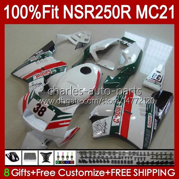 Inyección OEM para HONDA NSR250 NSR 250 R MC21 PGM3 NSR250R 90 91 92 93 103HC.21 NSR 250R NSR250RR 1990 1991 1992 1993 Castrol carenados verdes