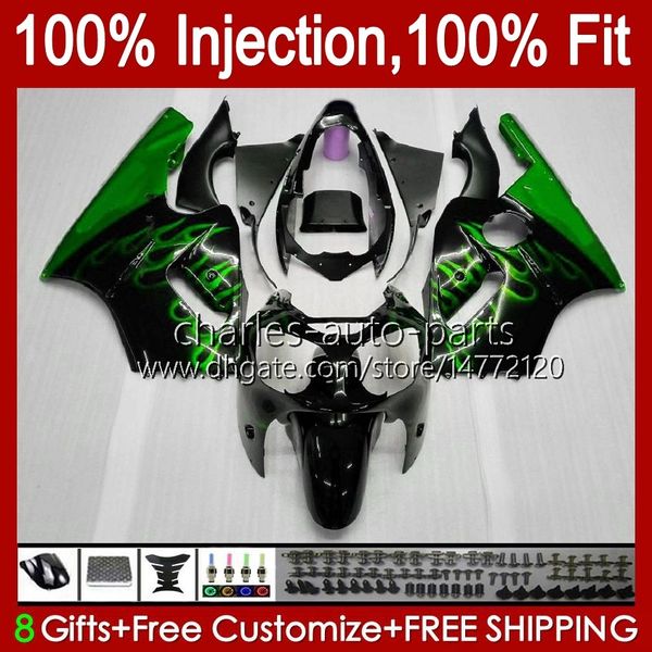 Molde de inyección OEM Carrocería para KAWASAKI NINJA ZX1200 C ZX1200C ZX 12 R 1200 CC 2000 2001 Cuerpo 2No.104 ZX 1200 12R 1200CC ZX-12R 00-01 ZX12R 00 01 Kit de carenado llamas verdes