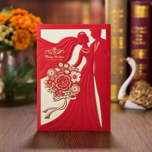 OEM Laser Couper des invitations de mariage Impression gratuite Carte d'invitation de mariage Rouge Invitations de mariage chinois personnalisées # BW-I0037